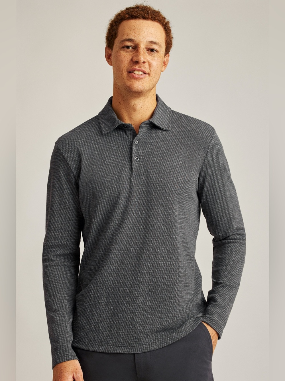 BONOBOS Men's Ash Puppytooth Luxe Long Sleeve Polo in Green